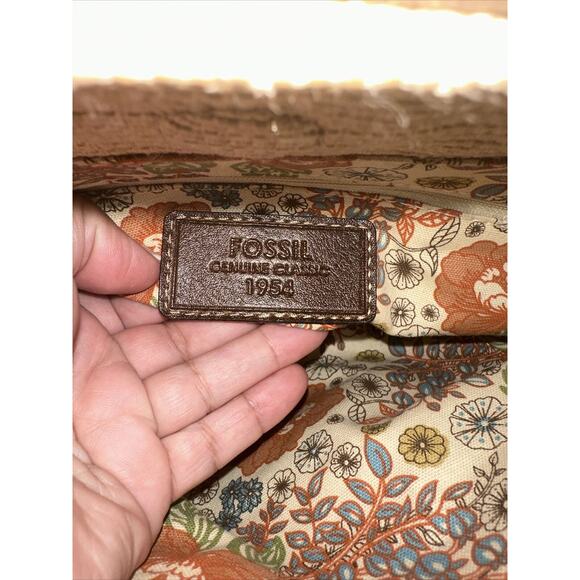 Fossil Genuine Classic 1954 Shoulder Bag Natural & Leather Floral Print Inside - Picture 6 of 10